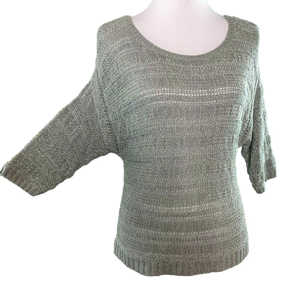 Decree Size M Womens Top Knit Lite Casual Sweater Pullover 3/4 Sleeve Gray
